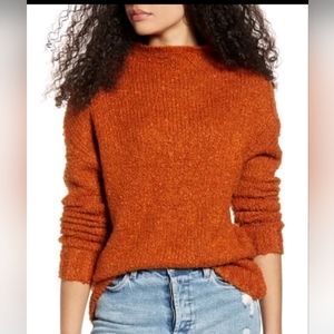 Sweater Rust Umber Curly boucle‎ Knit High Neck Womens XXS